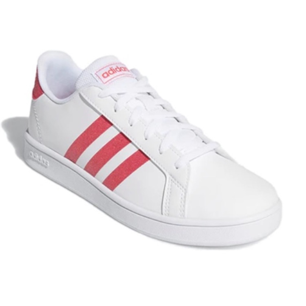 Adidas White Sneakers with Vibrant Pink Stripes big kids EG5136